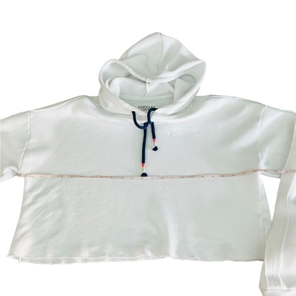 Woodley + Lowe Chic Crop White Hoodie with Navy Accents Size D - Picture 10 of 12